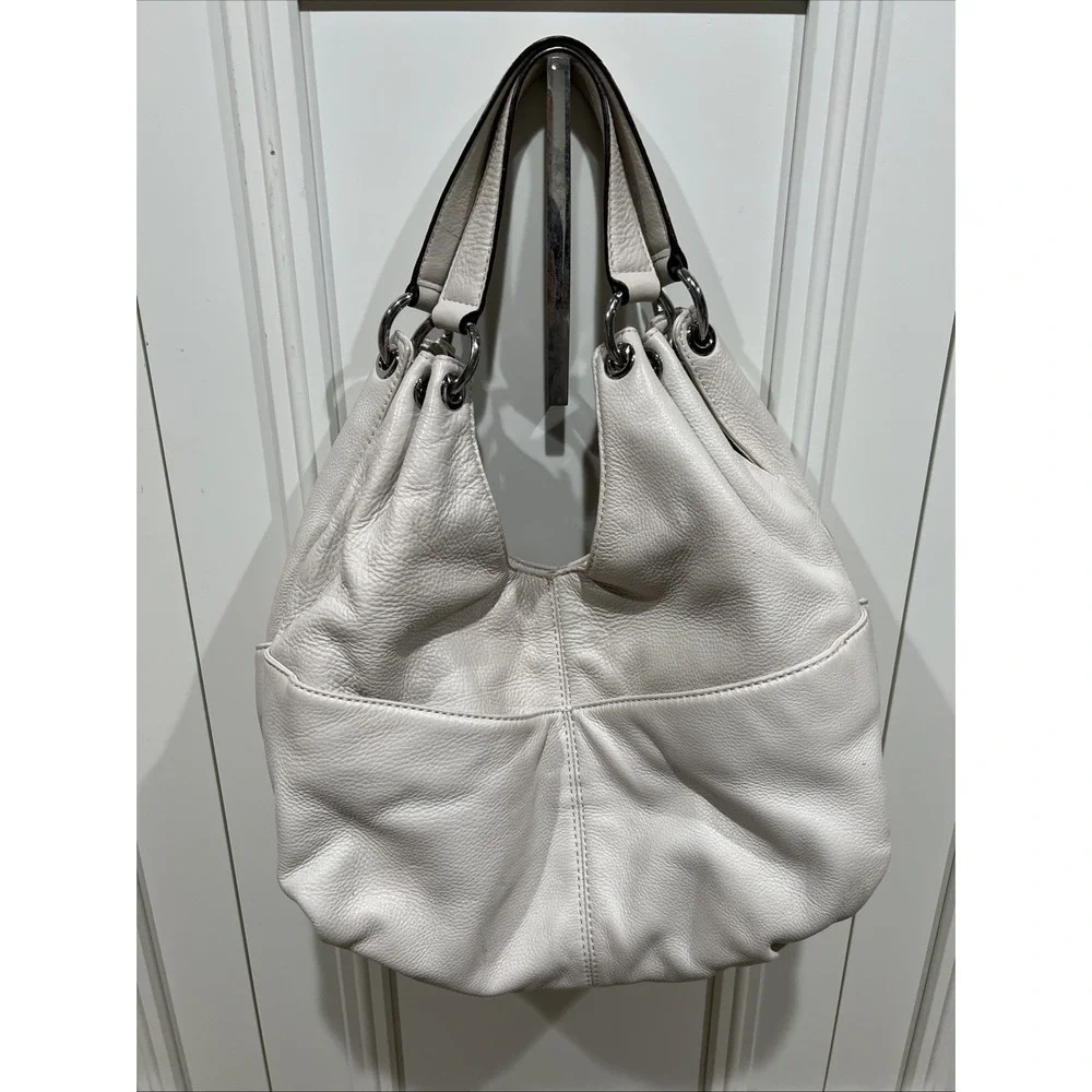 Michael Kors Layton Pebbled Leather Shoulder Bag Hobo Cream Large Designer Boho‎